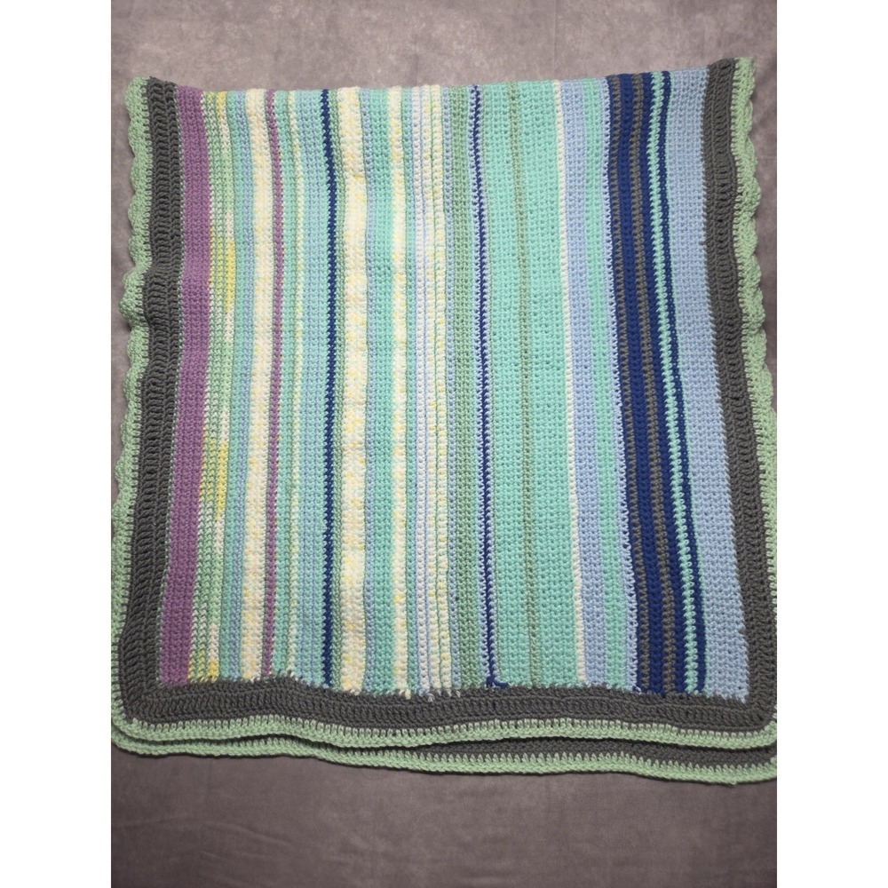 Handmade Crochet Stripe Pattern Afghan Throw Blanket Multicolor 30in x 64in Baby